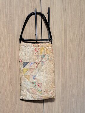 Repurposed Quilt Tote with Wooden Handle